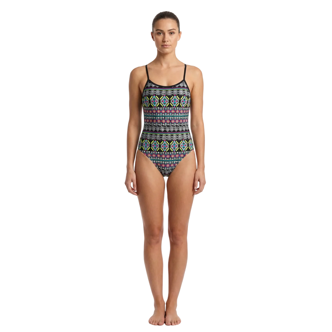Aztec One-Piece Monokini Swimsuit Mondaywear — bold one-piece swimsuit for carnival Monday wear, fetes, festivals, pool, and beach