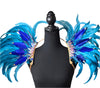 Azure Wave Feather Small Collar Wings featuring a vibrant blend of aqua blue and royal blue feathers with iridescent embellishments; lightweight, adjustable, and handmade for carnival and festival wear. #CARNIVALFEATHERS #CARNIVAL #CARNIVALCOSTUMES