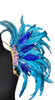 Azure Wave Feather Small Collar Wings featuring a vibrant blend of aqua blue and royal blue feathers with iridescent embellishments; lightweight, adjustable, and handmade for carnival and festival wear. #CARNIVALFEATHERS #CARNIVAL #CARNIVALCOSTUMES