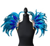 Azure Wave Feather Small Collar Wings featuring a vibrant blend of aqua blue and royal blue feathers with iridescent embellishments; lightweight, adjustable, and handmade for carnival and festival wear. #CARNIVALFEATHERS #CARNIVAL #CARNIVALCOSTUMES