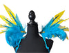 Caribbean Sunrise Feather Small Collar Wings featuring vibrant turquoise blue and sunny yellow feathers with sparkling accents; lightweight, adjustable, and handmade for carnival and festival wear. #CARNIVALFEATHERS #CARNIVAL #CARNIVALCOSTUMES