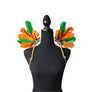 Carnival Citrus Feather Small Collar Wings featuring a vibrant blend of orange and green feathers with sparkling embellishments; lightweight, adjustable, and handmade for carnival and festival wear. #CARNIVALFEATHERS #CARNIVAL #CARNIVALCOSTUMES