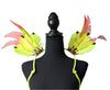 Citrus Bloom Feather Small Collar Wings featuring a vibrant mix of neon yellow and pink feathers with sparkling accents; lightweight, adjustable, and handmade for carnival and festival wear. #CARNIVALFEATHERS #CARNIVAL #CARNIVALCOSTUMES