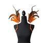 Copper Flame Feather Small Collar Wings featuring a striking blend of orange and brown feathers with copper-toned accents and sparkling embellishments; lightweight, adjustable, and handmade for carnival and festival wear. #CARNIVALFEATHERS #CARNIVAL #CARNIVALCOSTUMES