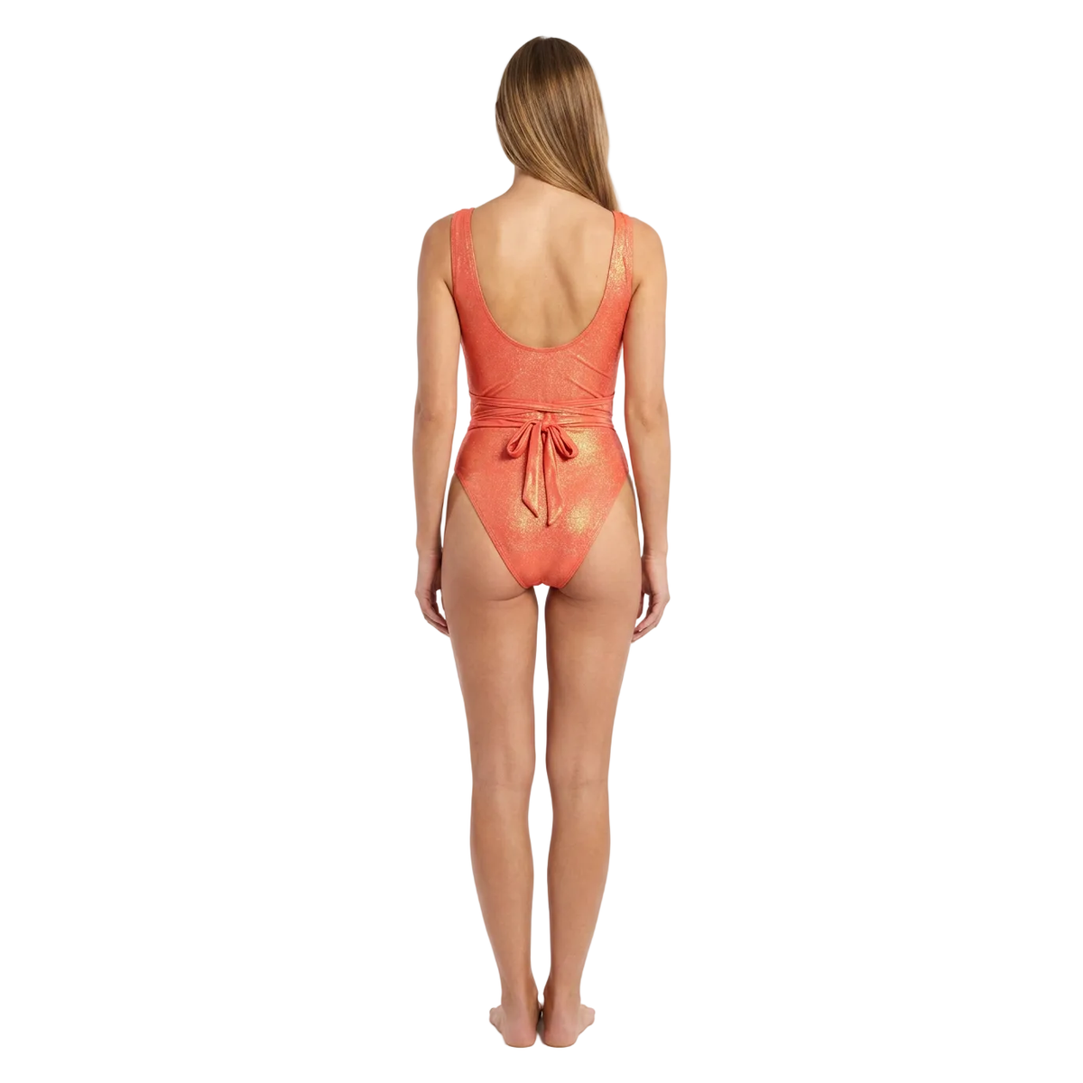 Coral Metallic Shimmer One-Piece Monokini Swimsuit Mondaywear-Coral Metallic Shimmer One-Piece Monokini Swimsuit Mondaywear – back view