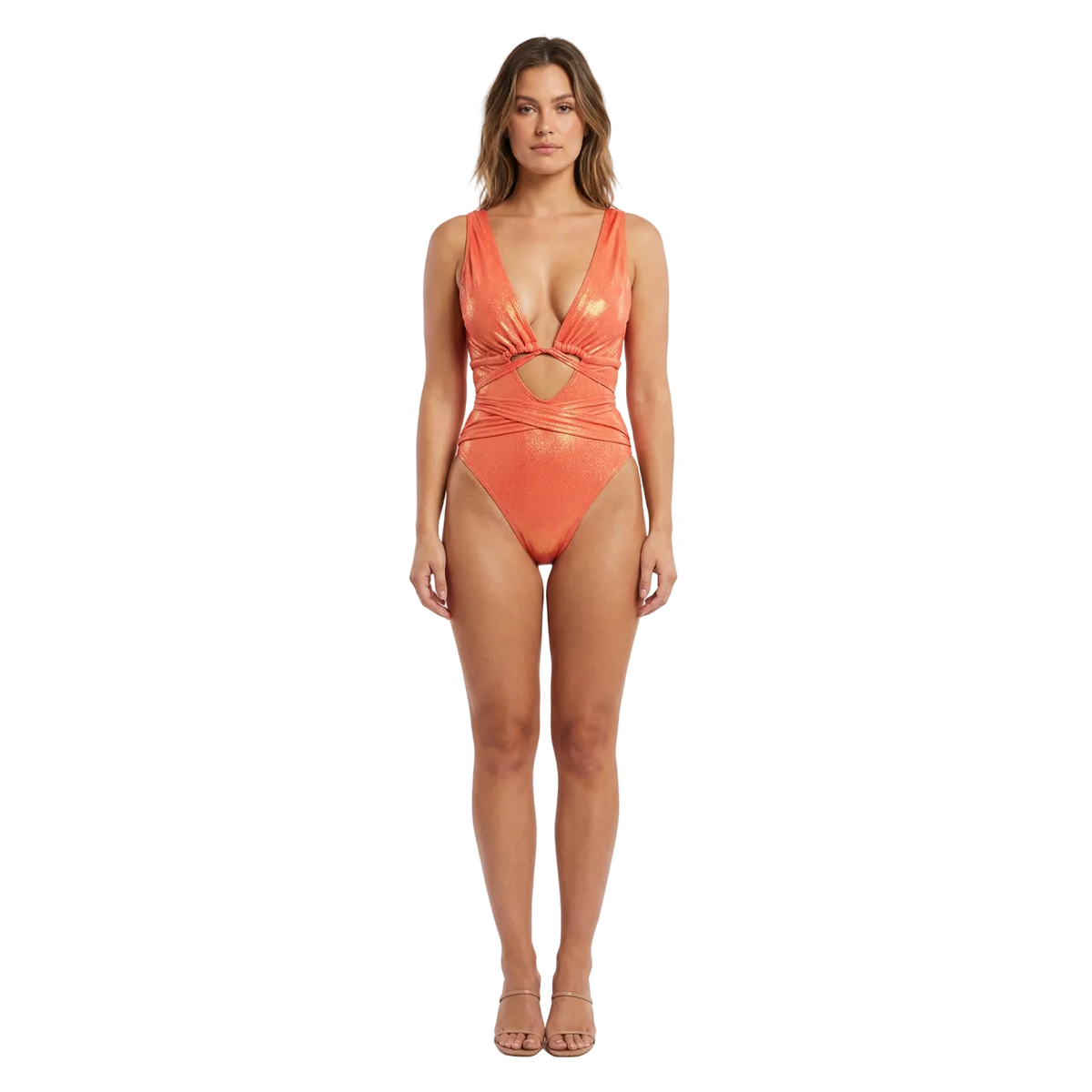 Coral Metallic Shimmer One-Piece Monokini Swimsuit Mondaywear-Coral Metallic Shimmer One-Piece Monokini Swimsuit Mondaywear – for fetes, festivals, pool and beach