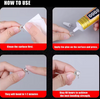 How to use E8000 glue: clean surface, apply and press, bonds in 1-2 minutes, full strength in 48 hours