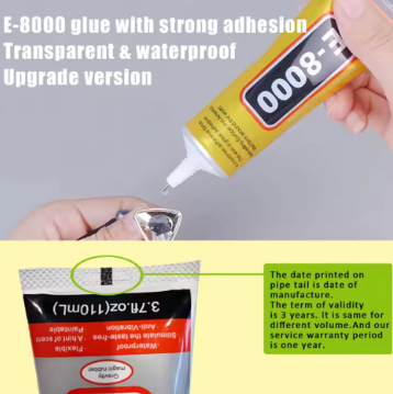 E8000 glue applied with needle tip to attach a rhinestone - transparent and waterproof