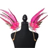 Fuchsia Pink Feather Small Collar Wings featuring vibrant pink feathers with shimmering gold accents. Lightweight and perfect for festivals, carnivals, and performances. #carnivalmw