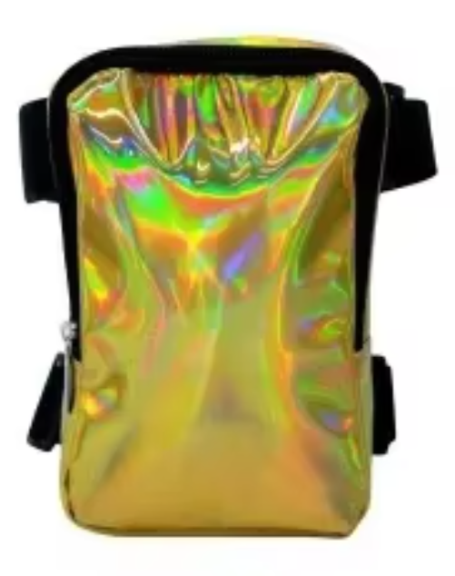 A dazzling holographic thigh bag with adjustable straps, made from high-quality PU leather. Features multiple compartments, a zipper closure, and a waterproof design, perfect for carnivals and festivals. #CarnivalMW #Carnival #Mondaywear #FestivalEssentials #HoloGlamBag