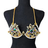 Gold Prism Petal Decorated Wire Bra with iridescent crystal petals and rhinestone trim on a mannequin #wirebra #carnival