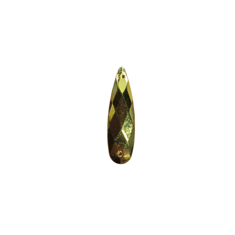 Gold teardrop sew-on flatback rhinestone, 6x27MM, perfect for adding elegance to carnival costumes and custom designs