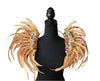 Golden Mirage Feather Small Collar Wings, featuring layers of soft golden-beige and magenta-accented feathers for a shimmering, sunlit carnival look. #CarnivalMW #FestivalFashion #CarnivalReady #FeatherAccessories