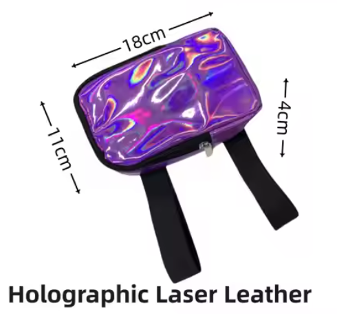A dazzling holographic thigh bag with adjustable straps, made from high-quality PU leather. Features multiple compartments, a zipper closure, and a waterproof design, perfect for carnivals and festivals. #CarnivalMW #Carnival #Mondaywear #FestivalEssentials #HoloGlamBag