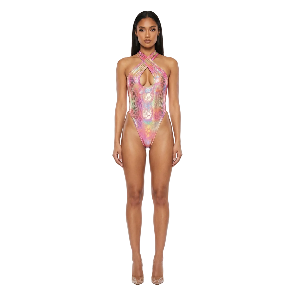 Holographic Snake One-Piece Monokini Swimsuit Mondaywear-Holographic Snake One-Piece Monokini Swimsuit Mondaywear – for fetes, festivals, pool and beach
