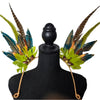 Jungle Luxe Feather Shoulder Wings featuring vibrant green, gold, and earthy-toned feathers, designed for carnivals, festivals, and performances. Lightweight and luxurious, perfect for show-stopping events. #carnivalmw