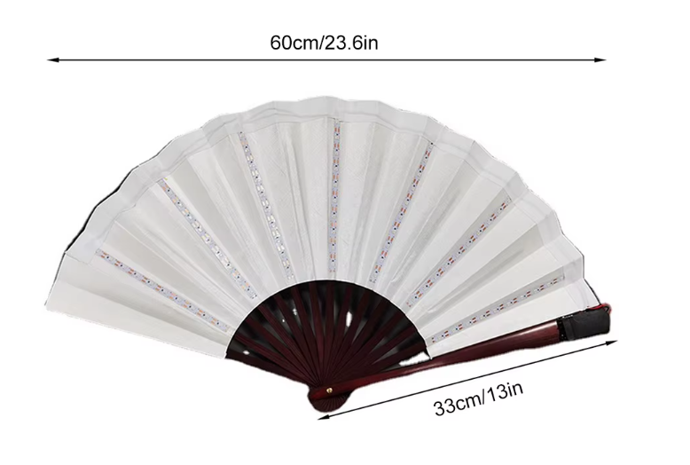 "LED Glow Foldable Hand Fan featuring vibrant glowing LED lights with fluorescent discoloration. Lightweight, foldable, and perfect for festivals, carnivals, and nighttime events. #carnivalmw"