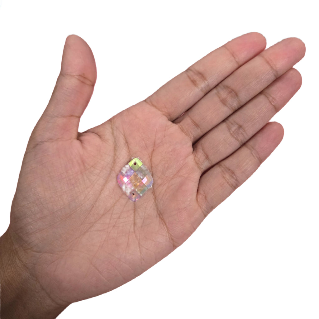 Light pink AB diamond sew-on flatback rhinestone, 16x22MM, with an Aurora Borealis finish, perfect for enhancing carnival costumes and custom designs. #carnivalmw #carnivalsupplies