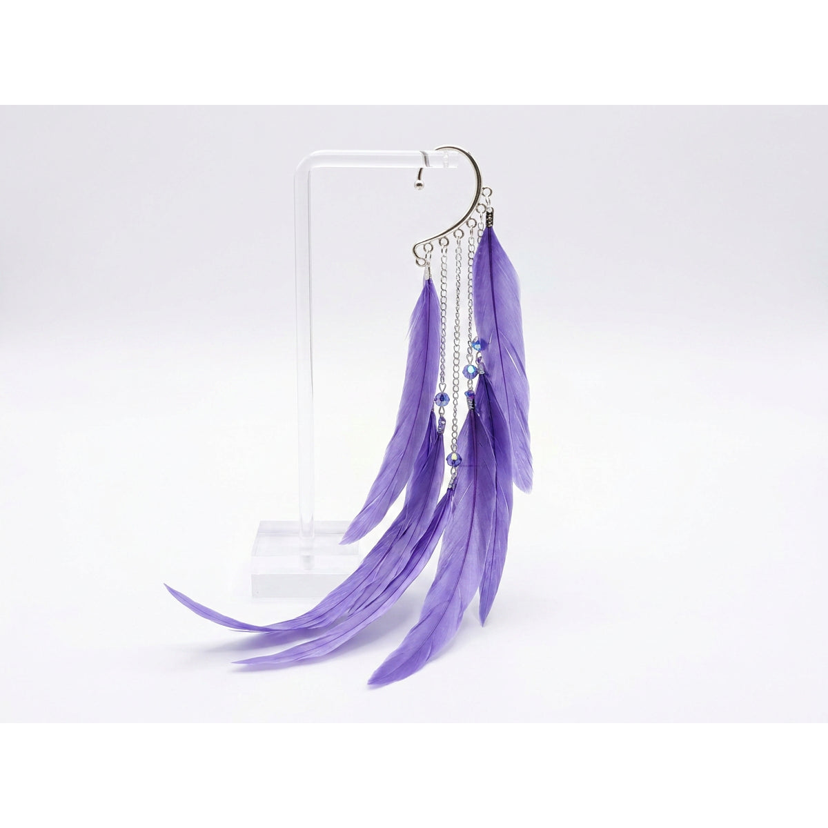 Boho Feather Ear Cuff — Amethyst Purple Feather Earring in Silver, No Piercing Needed-Boho Feather Ear Cuff — Amethyst Purple Feather Earring in Silver, No Piercing Needed – photo 2