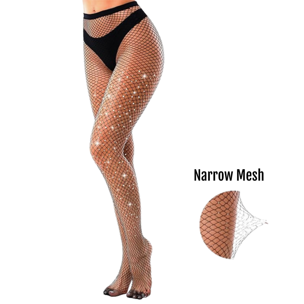 Narrow Net Colored Rhinestone Stocking – black with sparkling rhinestones