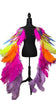 Neon Fantasy Feather Tail featuring a vibrant mix of neon yellow, orange, pink, purple, and iridescent feathers with dramatic, flowing plumes; lightweight, adjustable, and handmade to attach easily to any carnival backpack for a bold, festival-ready look. #CARNIVALFEATHERS #CARNIVAL #CARNIVALCOSTUMES