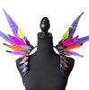 Purple Rain Feather Small Collar Wings featuring vibrant purple, silver, and midnight blue feathers with sparkling accents, designed for carnival and festival wear. Lightweight, adjustable, and handmade for a dramatic and elegant look. #CARNIVALFEATHERS #CARNIVAL #CARNIVALCOSTUMES