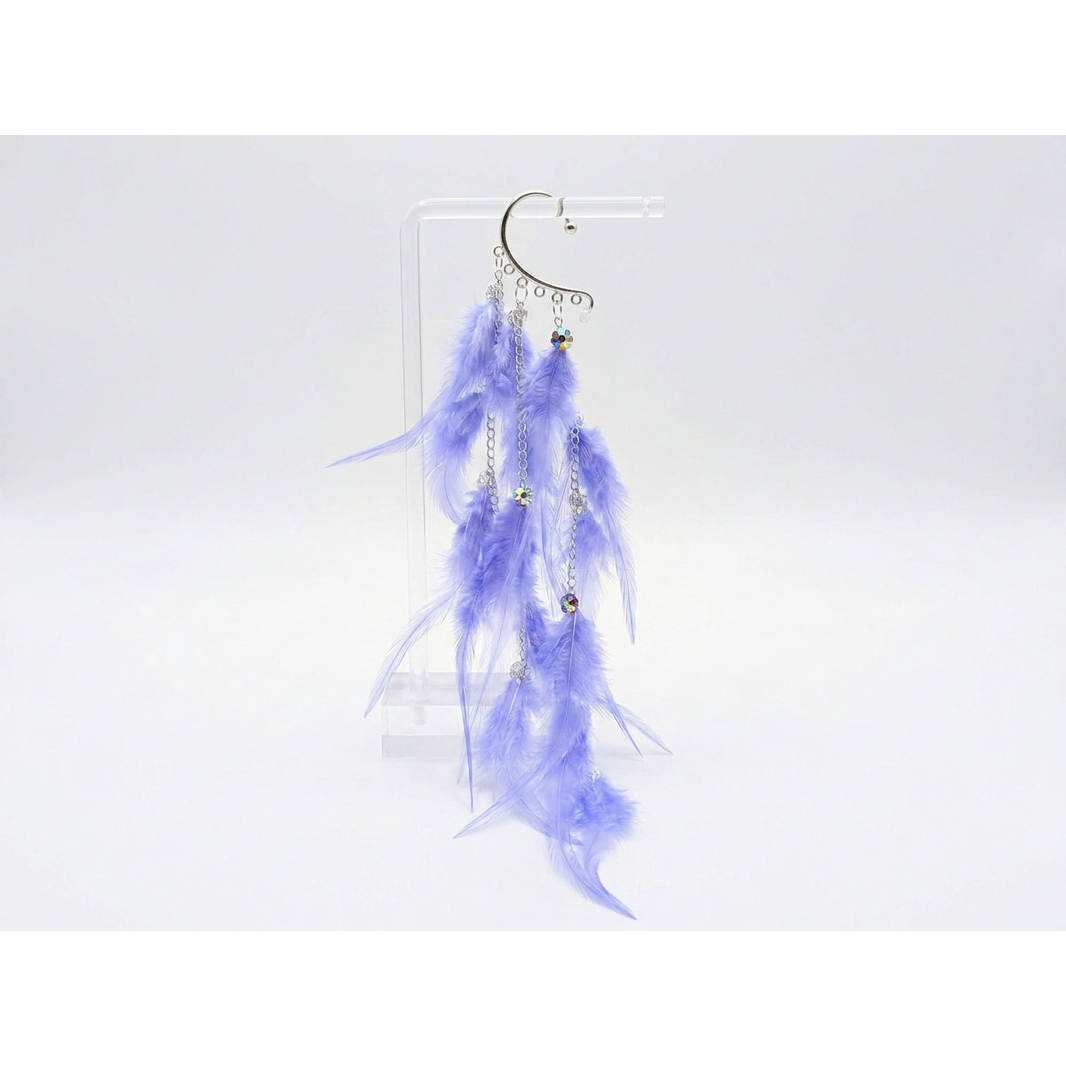 Boho Feather Ear Cuff — Wisteria Plume Feather Earring in Silver, No Piercing Needed
