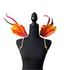 Phoenix Fire Feather Small Collar Wings featuring a fiery blend of vivid orange, red, and golden yellow feathers with dramatic plumes and sparkling embellishments; lightweight, adjustable, and handmade for carnival and festival wear. #CARNIVALFEATHERS #CARNIVAL #CARNIVALCOSTUMES