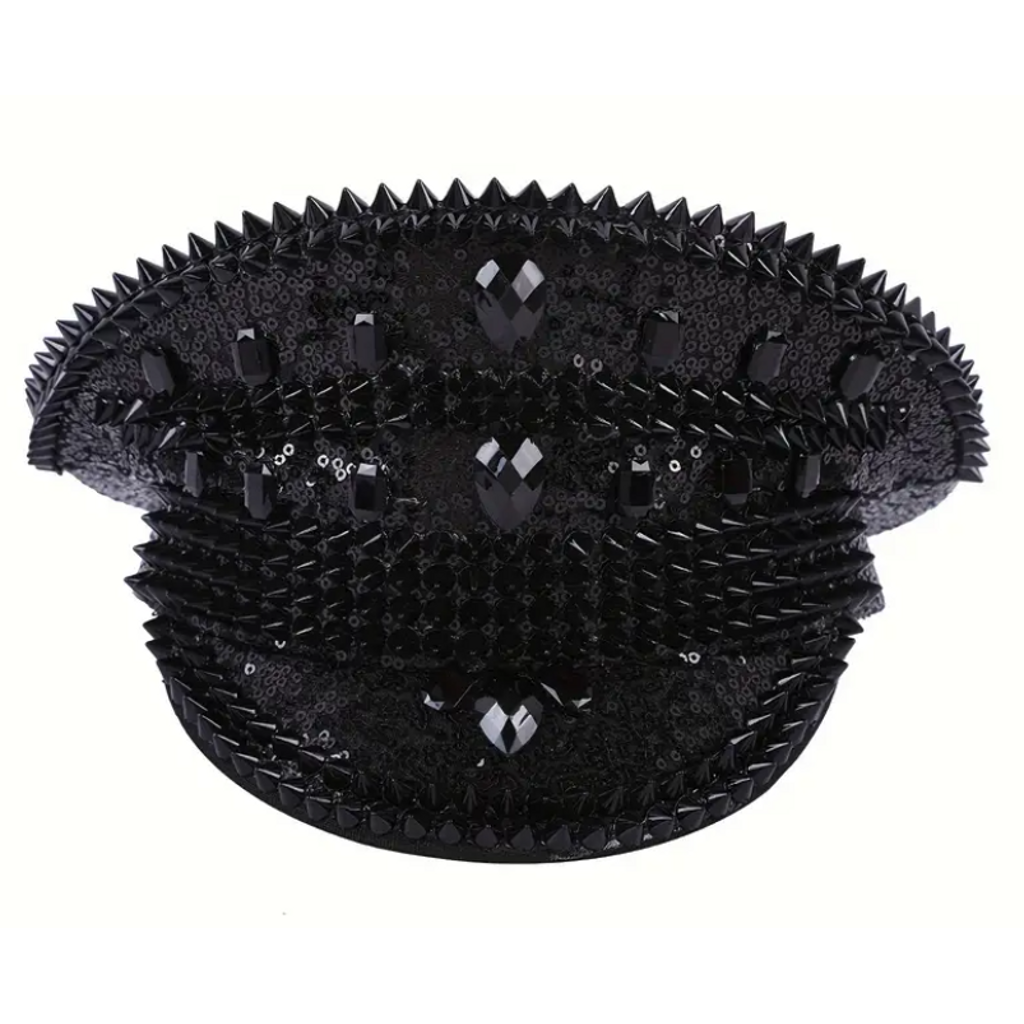 Punk Crown Festival Hat-Black Punk Crown Festival Hat featuring edgy rivets and a sleek black finish, perfect for festivals, carnivals, and themed parties