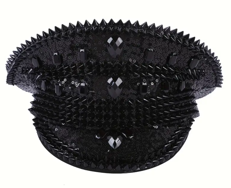 Black Punk Crown Festival Hat featuring edgy rivets and a sleek black finish, perfect for festivals, carnivals, and themed parties. Made from lightweight, 100% non-woven fabric for comfort and style. #carnivalmw
