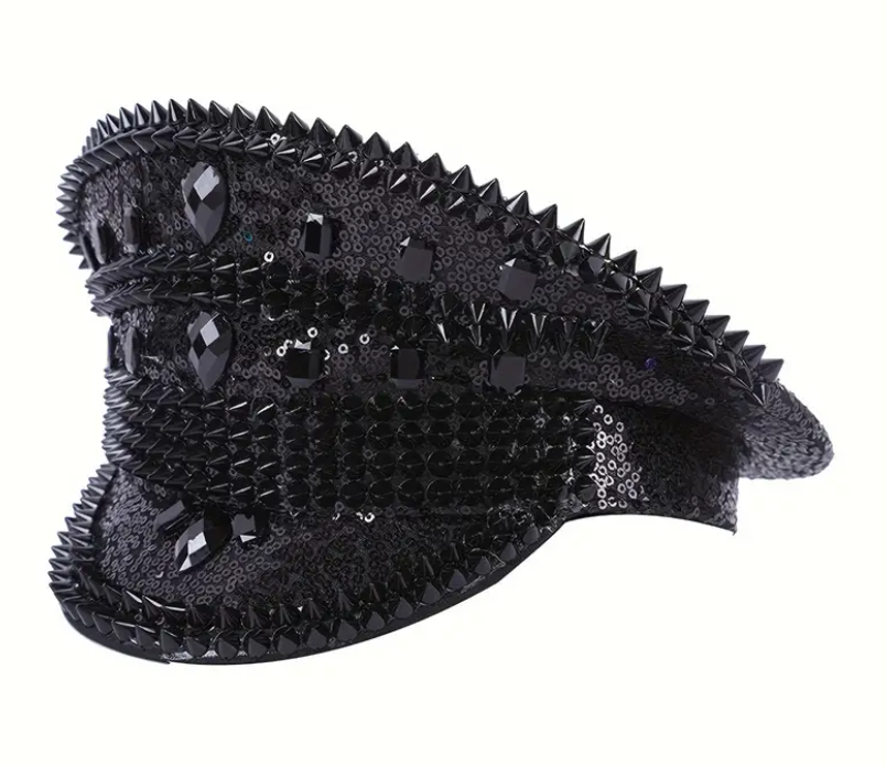 Black Punk Crown Festival Hat featuring edgy rivets and a sleek black finish, perfect for festivals, carnivals, and themed parties. Made from lightweight, 100% non-woven fabric for comfort and style. #carnivalmw