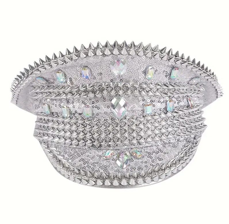 Rebel Chic Festival Hat featuring edgy rivets and a bold design, perfect for festivals, carnivals, and themed events. Made from 100% non-woven fabric for lightweight comfort and standout style. #carnivalmw