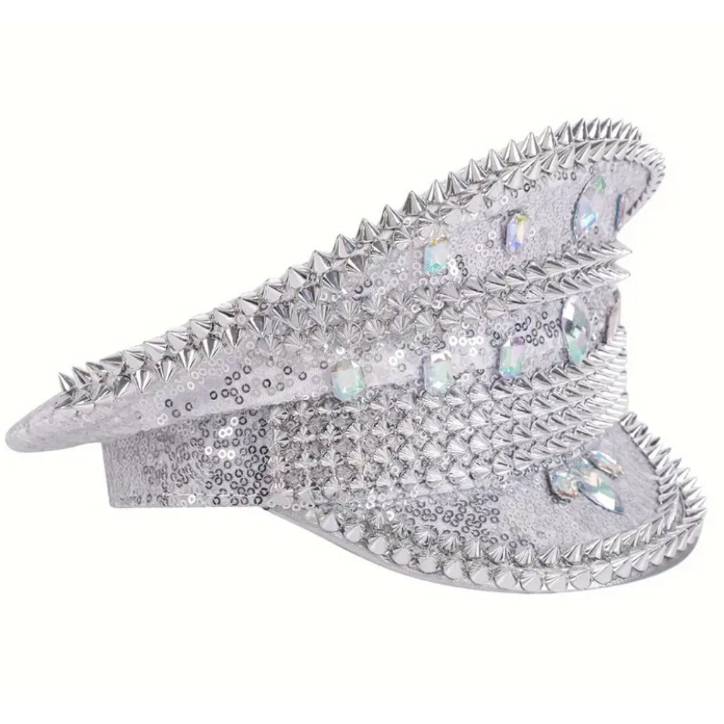 Rebel Chic Festival Hat featuring edgy rivets and a bold design, perfect for festivals, carnivals, and themed events