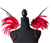 Red Carnival Feather Small Collar Wings featuring a bold blend of vibrant red and brown feathers with dramatic accents; lightweight, adjustable, and handmade for carnival and festival wear. #CARNIVALFEATHERS #CARNIVAL #CARNIVALCOSTUMES