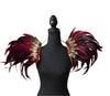 Regal Ruby Feather Small Collar Wings featuring a dramatic blend of deep burgundy and gold feathers with sparkling embellishments; lightweight, adjustable, and handmade for carnival and festival wear. #CARNIVALFEATHERS #CARNIVAL #CARNIVALCOSTUMES
