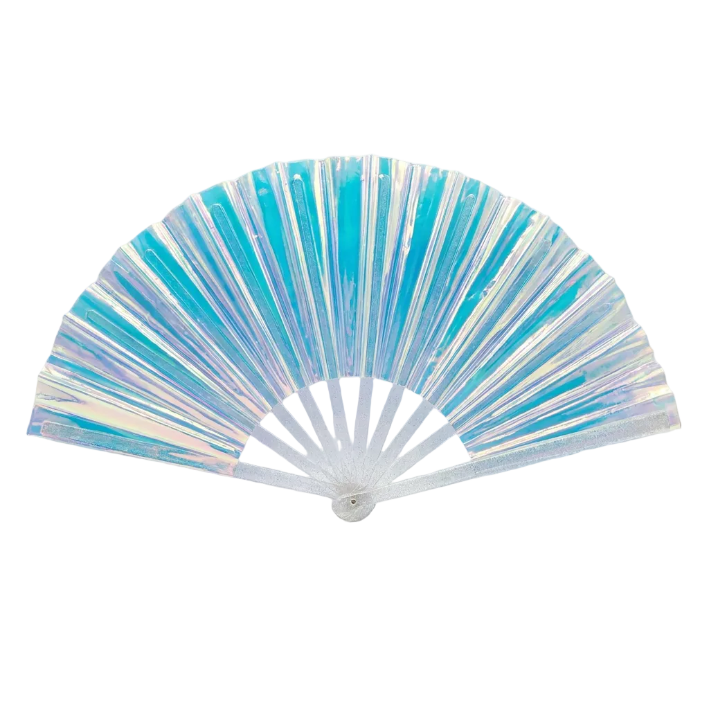 Clear Road Ready Holographic Clacker Fan — holographic clacker hand fan for making noise at fetes, jouvert, and carnival