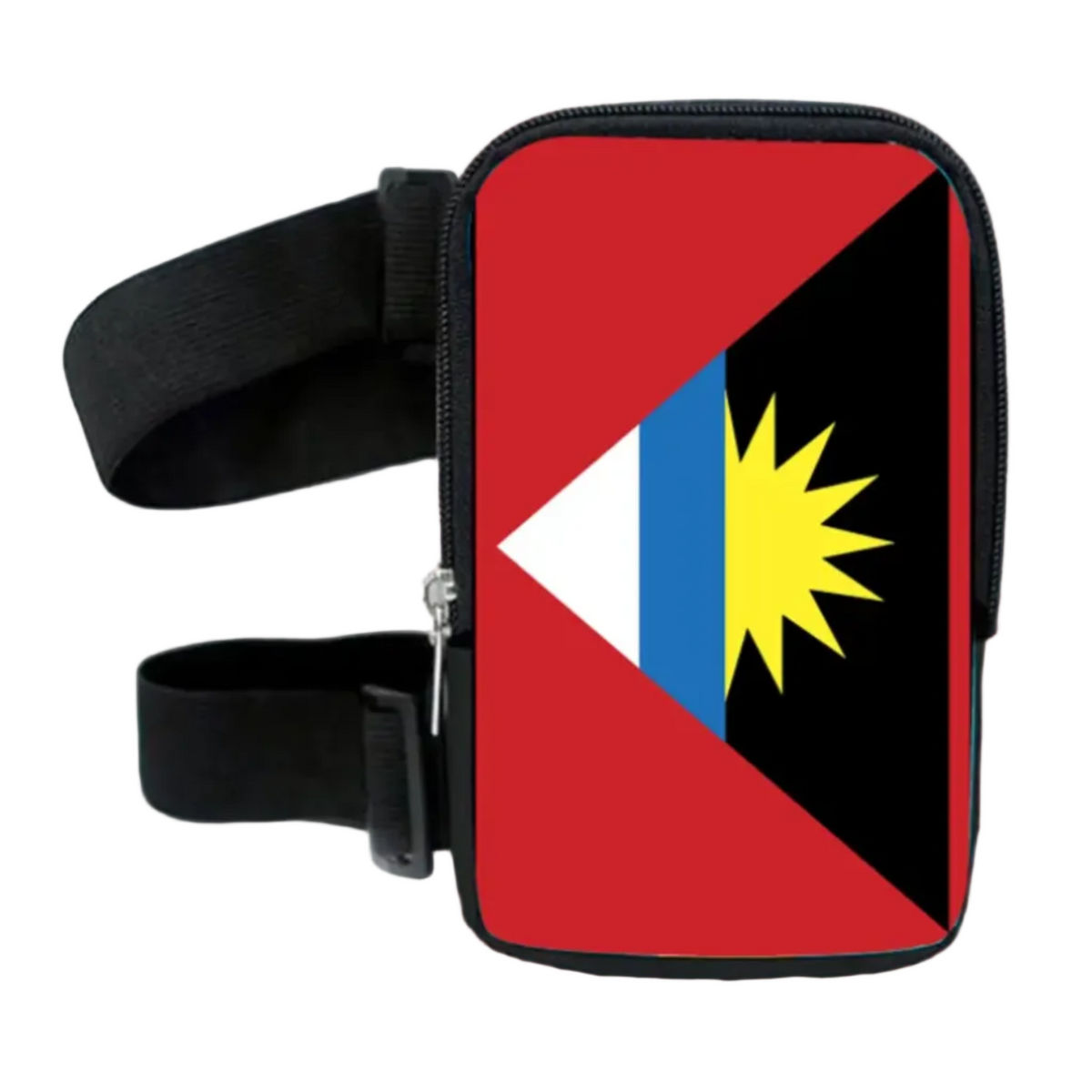 Run & Revel Caribbean Carnival Adjustable Thigh/Leg Bag - Antigua-Run & Revel Caribbean Carnival Adjustable Thigh/Leg Bag - Antigua – flag print on white background