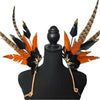 Savannah Blaze Feather Small Collar Wings featuring bold orange and black feathers with intricate gold accents. Lightweight and perfect for festivals, carnivals, and stage performances. #carnivalmw