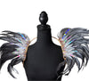 Silver Shadow Feather Small Collar Wings featuring a dramatic blend of black, silver, and iridescent feathers with sparkling embellishments; lightweight, adjustable, and handmade for carnival and festival wear. #CARNIVALFEATHERS #CARNIVAL #CARNIVALCOSTUMES