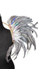 Silver Shadow Feather Small Collar Wings featuring a dramatic blend of black, silver, and iridescent feathers with sparkling embellishments; lightweight, adjustable, and handmade for carnival and festival wear. #CARNIVALFEATHERS #CARNIVAL #CARNIVALCOSTUMES