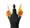Solar Flare Feather Small Collar Wings featuring a vibrant blend of orange, yellow, and peach feathers with sparkling accents; lightweight, adjustable, and handmade for carnival and festival wear. #CARNIVALFEATHERS #CARNIVAL #CARNIVALCOSTUMES