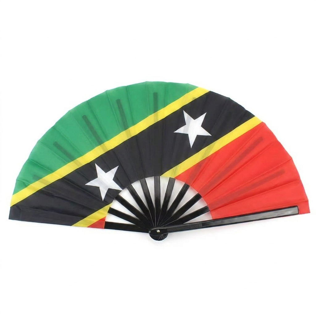 St. Kitts & Nevis Carnival Cool Down Fan — flag hand fan to keep cool on the road at carnival, fetes, and jouvert
