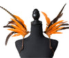 Tiger Flame Feather Small Collar Wings featuring a fierce blend of vibrant orange and deep brown feathers with tiger-striped accents; lightweight, adjustable, and handmade for carnival and festival wear. #CARNIVALFEATHERS #CARNIVAL #CARNIVALCOSTUMES