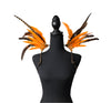 Tiger Flame Feather Small Collar Wings featuring a fierce blend of vibrant orange and deep brown feathers with tiger-striped accents; lightweight, adjustable, and handmade for carnival and festival wear. #CARNIVALFEATHERS #CARNIVAL #CARNIVALCOSTUMES