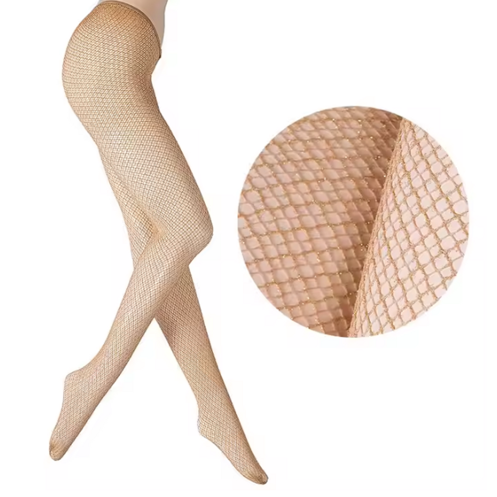 Narrow Net V Shaped Stocking – double-laced netting in skin-tone shades, side view