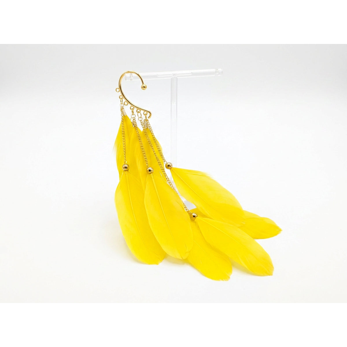 Boho Feather Ear Cuff — Lemon Yellow Feather Earring in Gold, No Piercing Needed-Boho Feather Ear Cuff — Lemon Yellow Feather Earring in Gold, No Piercing Needed – photo 2