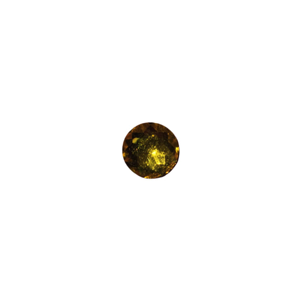 Close-up of a 10mm yellow round flatback rhinestone with a star pattern, perfect for adding a bright and unique touch to carnival costumes and custom designs. Ideal for gluing onto accessories for a vibrant and eye-catching finish. #carnivalmw #carnivalsupplies #wirebra