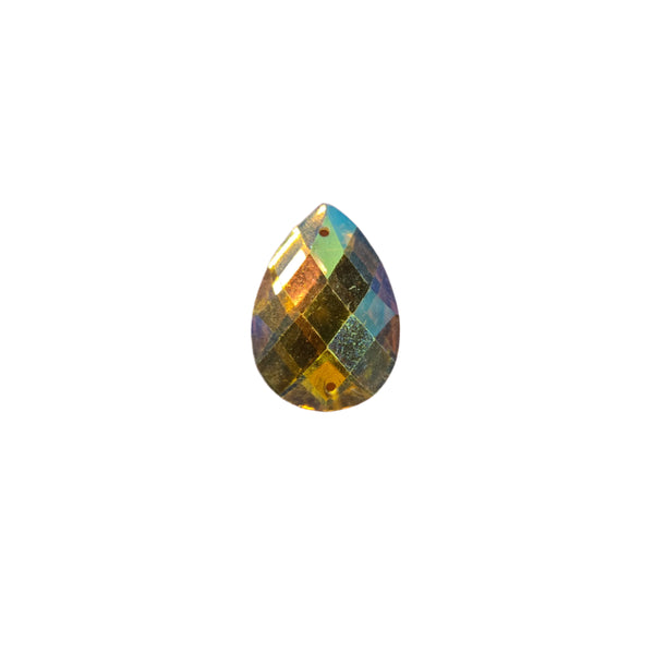 Yellow teardrop AB sew-on flatback rhinestone, 18x26MM, featuring an Aurora Borealis finish, perfect for enhancing carnival costumes and custom designs. #carnivalmw #carnivalsupplies