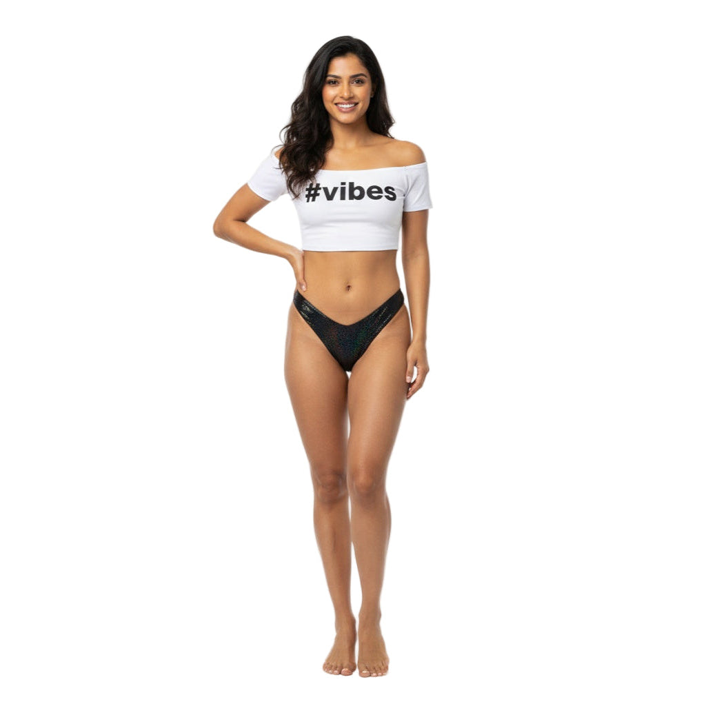 Black Carnival Vibes Bikini Bottoms — vibrant mix-and-match bottoms to pair with carnival costumes, Mondaywear, and festival looks