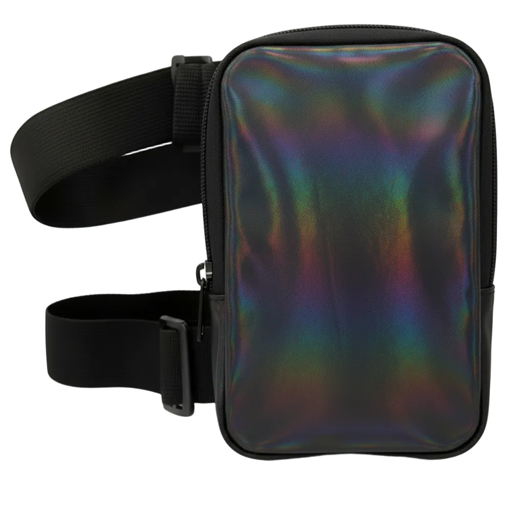Black HoloGlam Carnival Thigh Bag — hands-free carnival thigh bag for phone and essentials at fetes, jouvert, and festivals